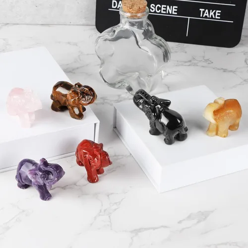 Vista 7 de Artistone Estatua de elefante de cristal de obsidiana negra, escultura de animales tallada a mano para decoración del hogar, adornos de escritorio