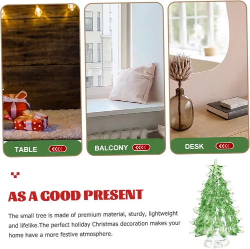 Vista 4 de Mini figura de árbol de Navidad, decoración de escritorio de cristal para alegría, diseño de árbol de Navidad iluminado para decoración festiva Verde