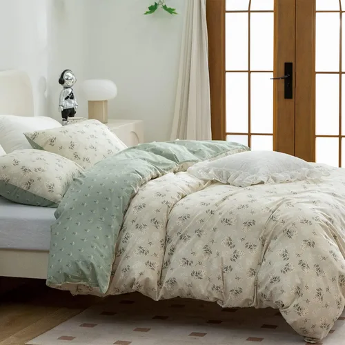Vista 3 de Juego de ropa de cama de algodón de 3 piezas Twin - Funda nórdica floral reversible con cierre de cremallera 0412AB