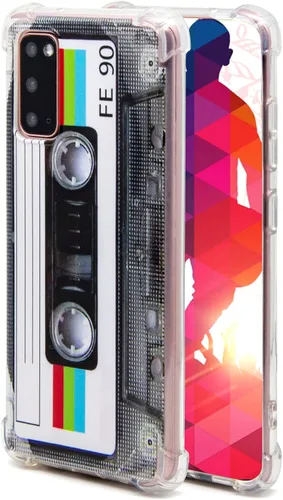 Vista 2 de FAteamll Funda para Galaxy S20 con esquinas reforzadas TPU suave parachoques retro cassette cinta caso compatible con Samsung Galaxy S20