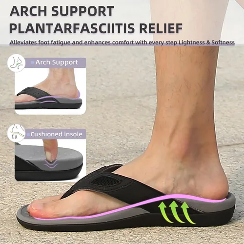 Vista 2 de MEGNYA Sandalias ortopédicas para hombre para fascitis plantar, sandalias atléticas con soporte para el arco, cómodas pantuflas para caminar