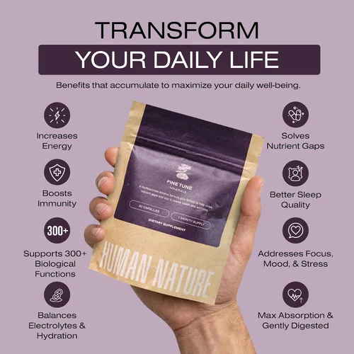 Vista 3 de Human Nature Fine Tune: Suplemento diario multiusos para concentración, salud digestiva y más, con minerales antiguos, shilajit del Himalaya, sal