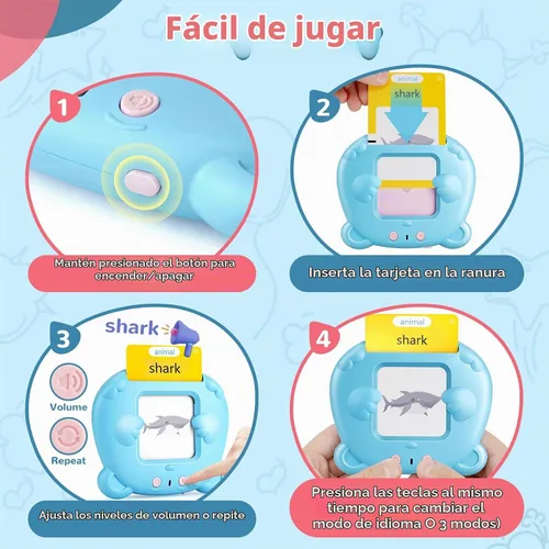 Vista 5 de Tarjetas didácticas parlantes para niños pequeños, juguetes Montessori de aprendizaje con 510 palabras visuales, discurso de bolsillo para niños Azul