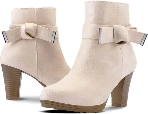 Vista 4 de mysoft Botines de mujer con cremallera y tacón grueso apilado Arco beige