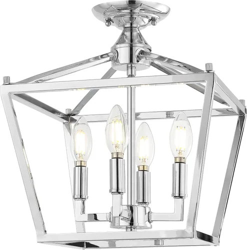 Vista 13 de JONATHAN Y Plains JYL7610H - Farol semiempotrado de hierro con 4 luces de 12 pulgadas, diseño de pagoda de marco abierto moderno de granja con jaula