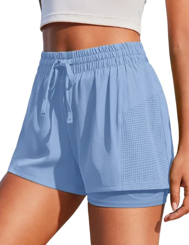 Vista 19 de PINSPARK - Pantalones cortos de cintura alta para mujer, de secado rápido, con bolsillo, para el gimnasio Negro