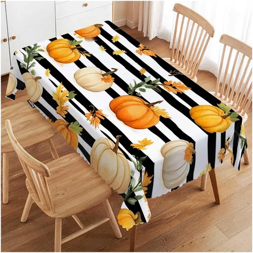 Vista 30 de Swono Mantel rectangular de Halloween de 52 x 70 pulgadas, diseño de araña negra de terror en telaraña, luna, resistente para mesas rectangulares