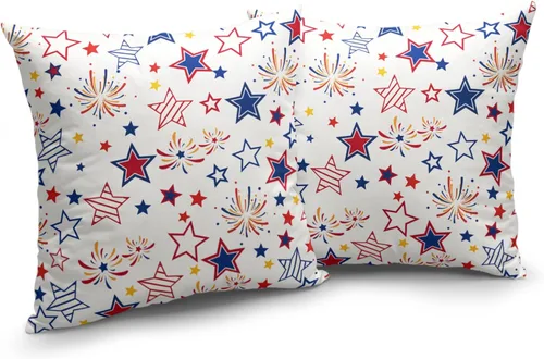 Vista 76 de Juego de 2 fundas de almohada de 16 x 16 pulgadas, diseño patriótico de bandera estadounidense con estrellas para exteriores, estilo casa de campo