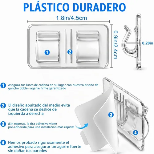 Vista 2 de Keviyi - Ganchos para luces de cadena al aire libre: 25 piezas de clips para cables resistentes con tiras adhesivas impermeables para colgar luces