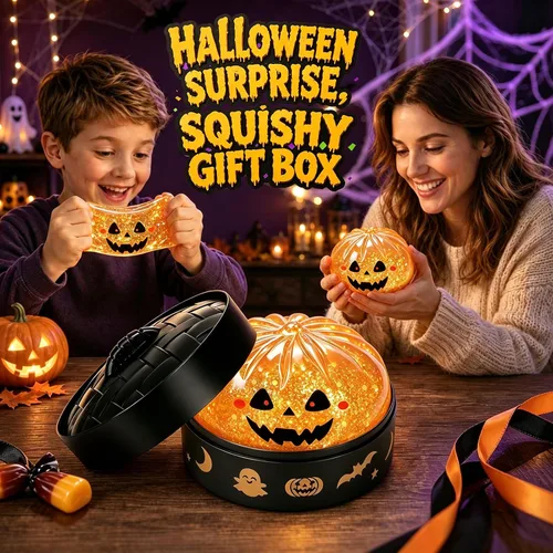 Vista 3 de Halloween Themed Squishy Dumpling Toy with Gift Box, Giant Spooky Face Squishy Dumpling, Stretchable Squeeze Stress Ball Fidget Sensory Toy for