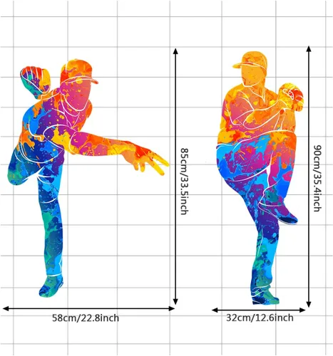 Vista 3 de Calcomanías coloridas para pared de jugador de béisbol, calcomanías temáticas deportivas para niños, adolescentes, habitación, sala