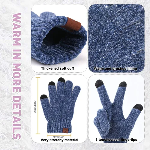 Vista 4 de Gorro de punto de invierno para mujer + bufanda larga + guantes para pantalla táctil, gorro de calavera, bufandas para el cuello para mujeres