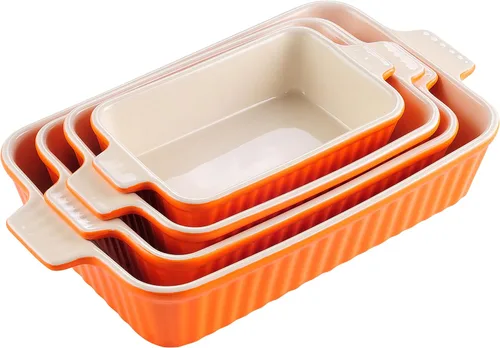 Vista 11 de MALACASA Cacerola para horno, platos de cerámica para hornear, juegos de 4 platos de cerámica, sartenes rectangulares para lasaña profundas con asas