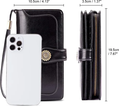 Vista 3 de INSIFEEL Billetera pequeña para mujer, bolso compacto de cuero con bloqueo RFID RFID para mujer, Negro, Retro