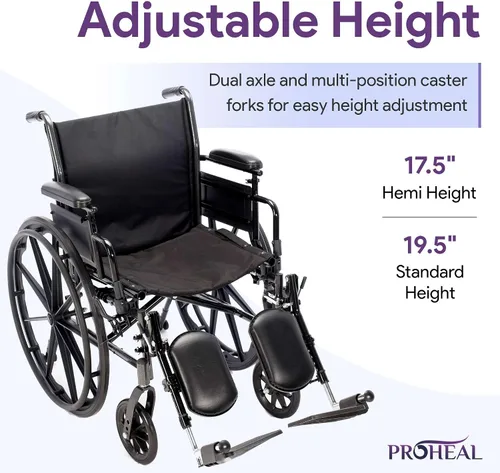 Vista 2 de Sillas de ruedas manuales ligeras para adultos, 18 pulgadas de ancho, altura estándar ajustable y hemi, reposabrazos abatibles extraíbles