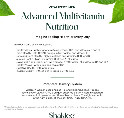 Vista 4 de Shaklee Vitalizer Hombres (30 Días) Sistema de nutrición diaria con prácticos paquetes Vita-Strips®, combina multivitaminas, minerales, omega-3