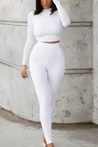 Vista 4 de Mulisky Conjuntos casuales de 2 piezas para mujer, sexy y entallado conjunto de jogging con ombliguera de manga larga y pantalones deportivos largos