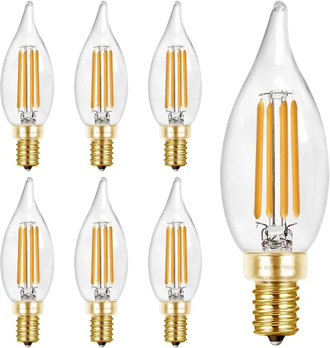 Vista 17 de Hizashi Bombilla de candelabro E12 de 40 W, bombillas LED de candelabro regulables CRI 90+, 4 W, 450 lm, 5000 K, luz blanca diurna, punta de llama