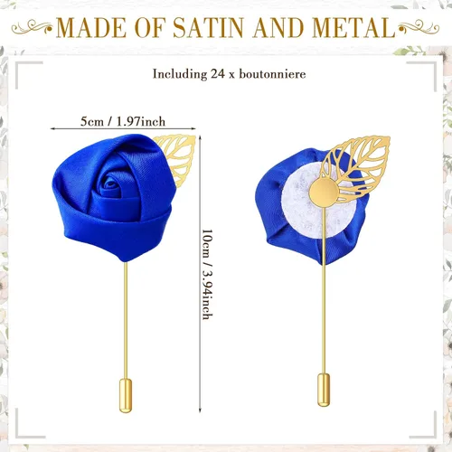 Vista 2 de Zeyune 24 piezas de bolsillo para ojales de boda Boutonniere Rose Boutonniere para hombres, bodas y fiestas de graduación (azul)