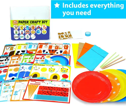Vista 2 de KRAFUN Mi Primer Kit de Manualidades de Papel de Animales Safari, 16 Animales de Zoológico de Artes y Manualidades DIY, Caja de Suministros