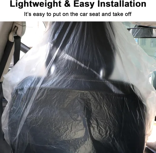 Vista 5 de 100 fundas desechables para asiento de automóvil, fundas universales de plástico elástico para asiento de automóvil, protector de asiento