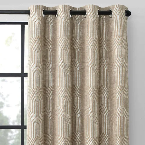 Vista 13 de Cortinas de patrón geométrico jacquard 100% opacas beige y plateado, 42 pulgadas de ancho y 63 pulgadas de largo, 2 paneles con aislamiento térmico