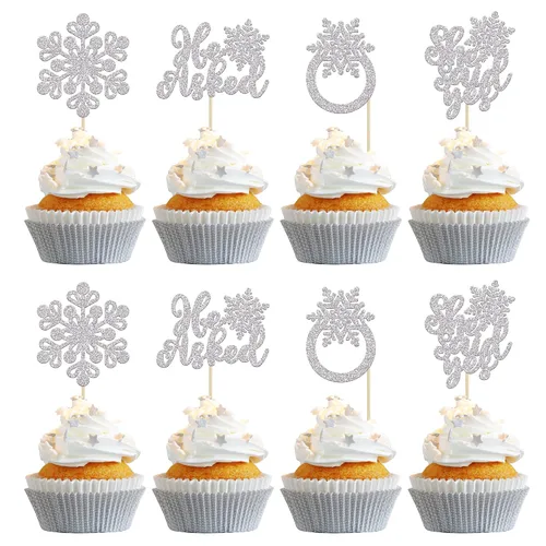 Vista 14 de Gyufise 24 piezas de copos de nieve Oh Baby Cupcake Toppers Glitter Winter Frozen Baby Shower Cupcake Picks para invierno, país de las maravillas