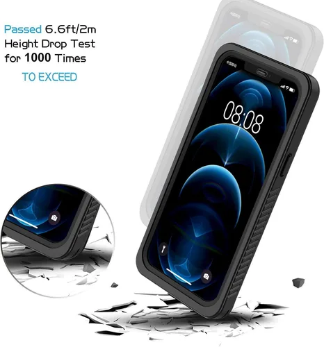 Vista 5 de Lanhiem Funda para iPhone 12, impermeable, a prueba de polvo, a prueba de golpes, con protector de pantalla integrado (no para iPhone 12 Pro), funda