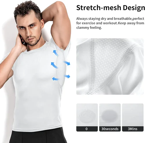 Vista 3 de Niksa Camisetas de compresión para hombre, paquete de 5, camisetas de compresión atlética de manga corta para entrenamiento fresco y seco