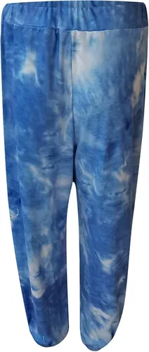 Vista 4 de Stessotudo Pantalones casuales de teñido anudado para mujer, con cordón y cintura alta, pantalones de harén de ajuste holgado, pantalones