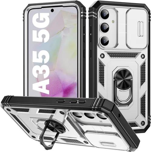 Vista 190 de PASNEW Funda militar para iPhone 13 Pro Max, cubierta de cámara deslizante y soporte de anillo de metal de 360°, carcasa rígida multicapa resistente