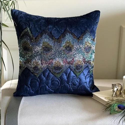 Vista 47 de The HomeCentric Funda de almohada con cremallera, funda de cojín azul de 12 x 12 pulgadas, funda de cojín de algodón bordado para sofá, diseño