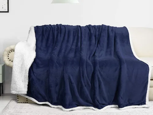 Vista 17 de Catalonia Manta Sherpa de Lana Azul Marino, Manta de Felpa de Visón Súper Suave para Sofá, Manta Mullida y Esponjosa para Cama y TV, Mantas Pesadas