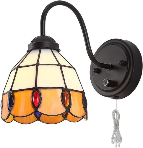 Vista 10 de Tiffany - Lámpara de pared para mesita de noche con interruptor regulable, aplique de pared de cuello de ganso vintage industrial con cable