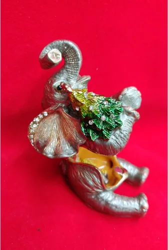 Vista 8 de AtoZ - Caja de tesoros con diseño de elefante, diseño de elefante con colgante de elefante, bonita caja de joyería para regalo de Navidad para ella