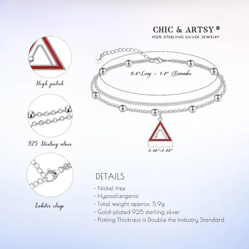 Vista 57 de CHIC & ARTSY Tobilleras de plata de ley S925 para mujer, pulsera de tobillo ajustable multicapa para playa, joyería de verano para mujer, de 10 a 11