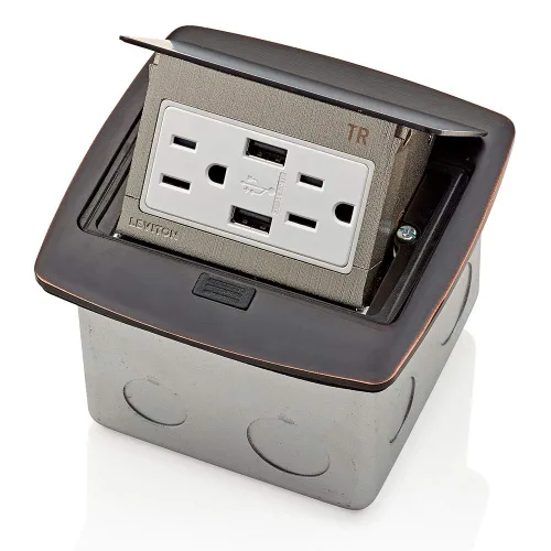 Vista 10 de Leviton Caja de suelo emergente con salida de 15 A, salida GFCI de autoprueba resistente a manipulaciones, PFGF1-MB, color negro