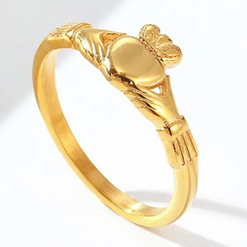 Vista 3 de Jude Jewelers - Anillo de declaración de promesa de boda estilo Claddagh con corazón de acero inoxidable para San Valentín Oro