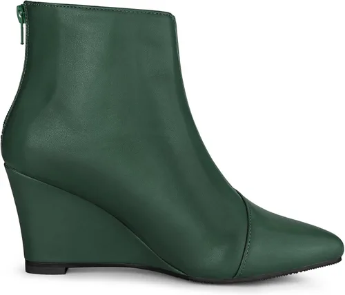 Vista 7 de Allegra K Botines de tacón de cuña con cremallera y punta puntiaguda para mujer