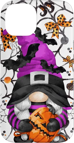 Vista 4 de iPhone 16 Lindo gnomo de Halloween para mujeres y bruja púrpura Witchy Boo Case