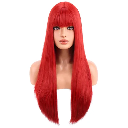 Vista 19 de BERON Pelucas negras de cabello largo liso con flequillo, para mujer, a la moda, resistente al calor, sintético, aspecto natural, para fiesta