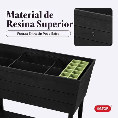 Vista 8 de Keter Urban Bloomer - Jardinera elevada de 12.7 galones y maceta de jardín de hierbas para exteriores con medidor de riego automático y tapón