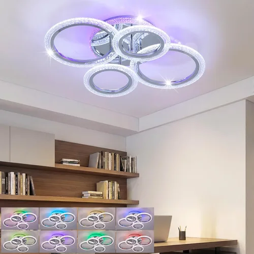 Vista 10 de STCH Ceiling Lighting Fixtures, Lampara de Techo RGB, Remote & App Control D1-Dimmable light ring+RGB light-black