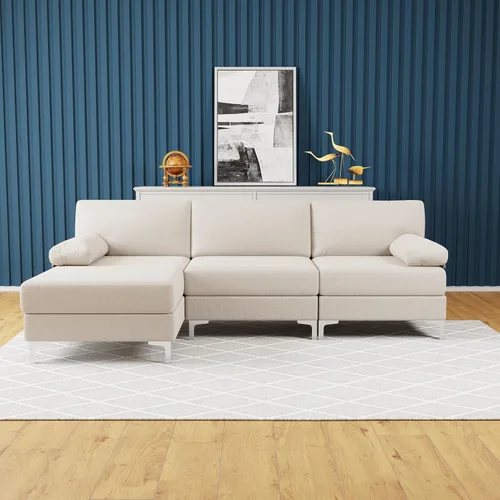 Vista 2 de Casa Andrea Milano BOUCLÉ - Sofá modular en forma de L, sofá de lujo con diván extra ancho, sofá para sala de estar, apartamento, salón, color crema