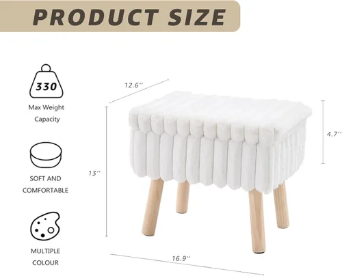 Vista 2 de Wimarsbon Otomana de almacenamiento, reposapiés de piel sintética suave con asiento acolchado, pequeña silla de tocador de lectura, reposapiés
