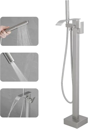 Vista 12 de RUMOSE Grifo Llenador de Bañera Independiente Grifo de Bañera Negro Mate Montaje en Piso Grifo de Bañera Cascada Independiente Llenador de Bañera