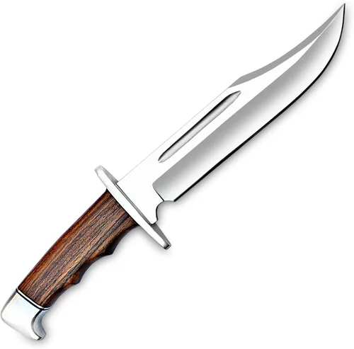 Vista 6 de H & H BLADES Cuchillo Bowie de acero D2 hecho a mano de 14 pulgadas con funda de cuero, cuchillo de caza con mango de madera duradero, ideal