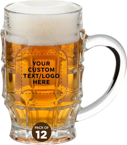 Vista 8 de Juego de 6 tazas de cerveza de vidrio con hoyuelos personalizadas, paquete a granel personalizado, utensilios de bar, ideales para festivales