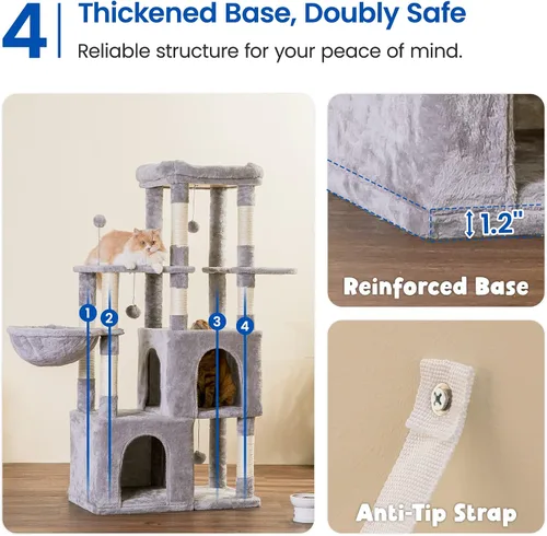 Vista 7 de MWPO Árbol grande para gatos, torre para gatos de interior de 56.1 pulgadas con 2 condominios grandes para gatos, soporte de varios niveles