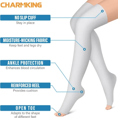 Vista 4 de CHARMKING Open Toe Compression Socks (3 Pairs) Knee High Compression Stocking for Women & Men Running, Cycling, Athletic